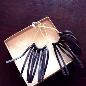 3 Pairs of Leather Earrings- Black, Blue, and Pink
